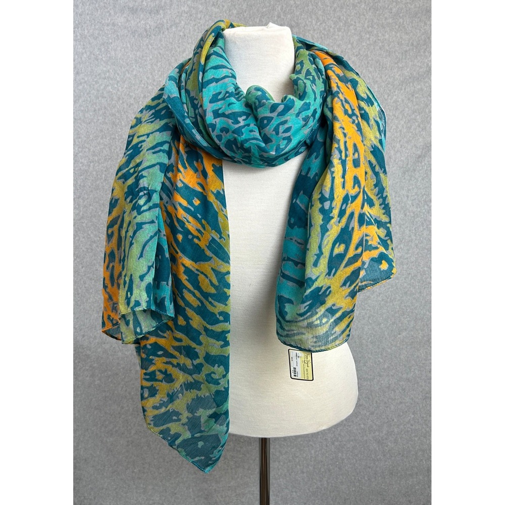 Veond Scarf Teal Blue Orange Abstract Animal Print Leopard Indie Lightweight